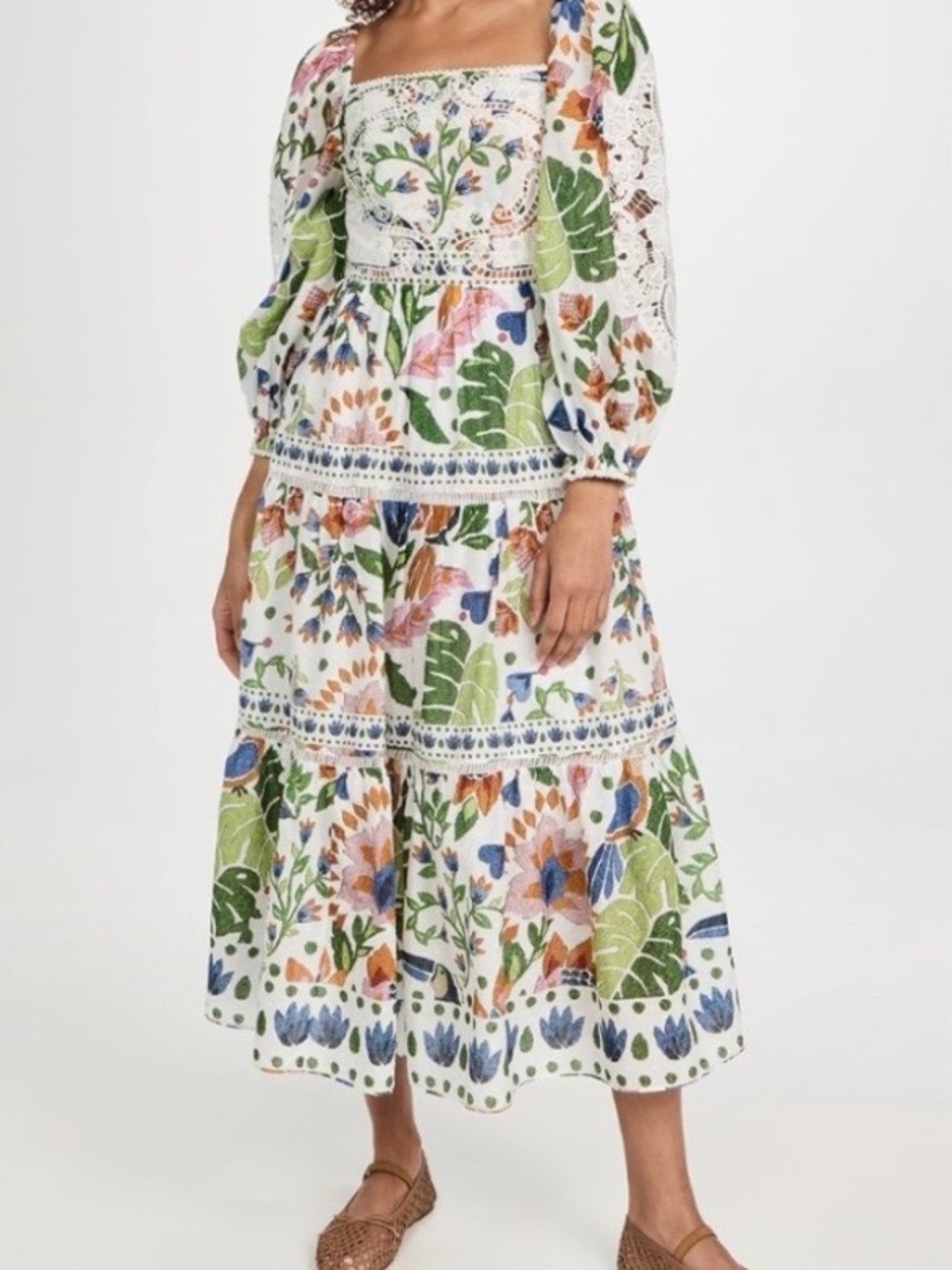 FARM Rio Floral Tropical Midi Dress in blue, green, pink - Picture 2 of 14